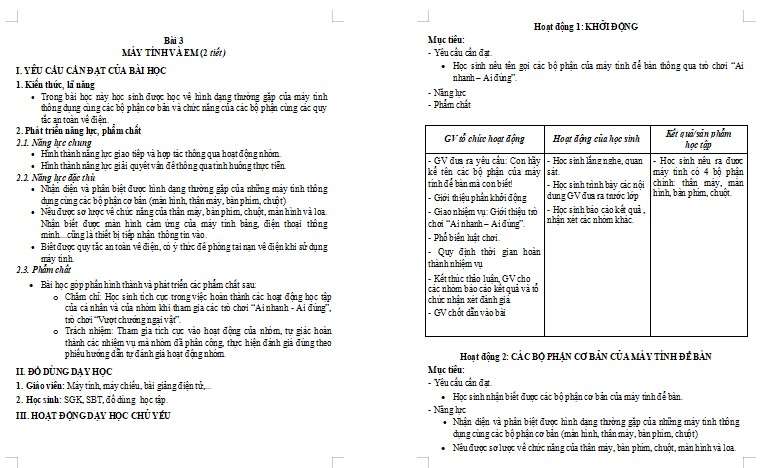 Giáo án PowerPoint Tin học lớp 3 Bài 3: Máy tính và em