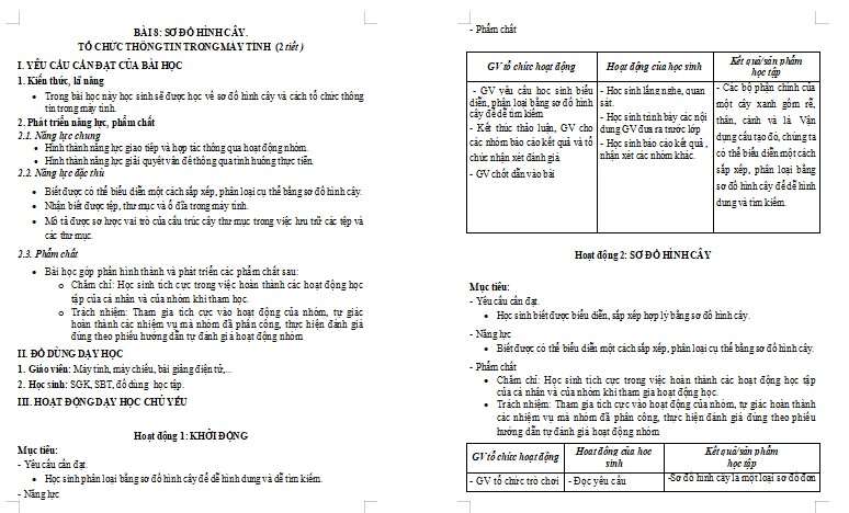 Giáo án Tin học lớp 3 Bài 8: Sơ đồ hình cây. Tổ chức thông tin trong máy tính