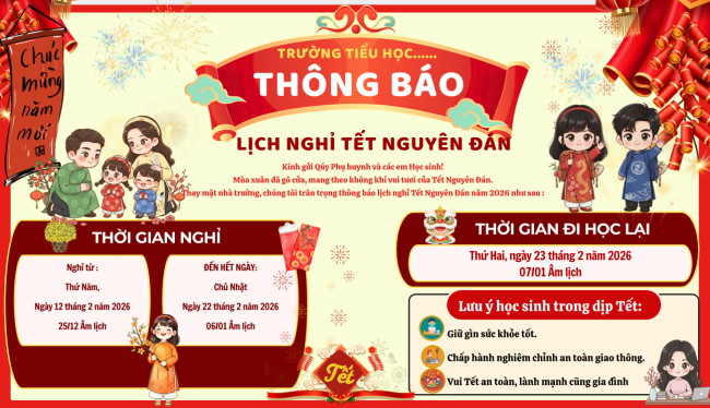 PowerPoint Thông báo lịch nghỉ Tết 2026 mẫu ngang