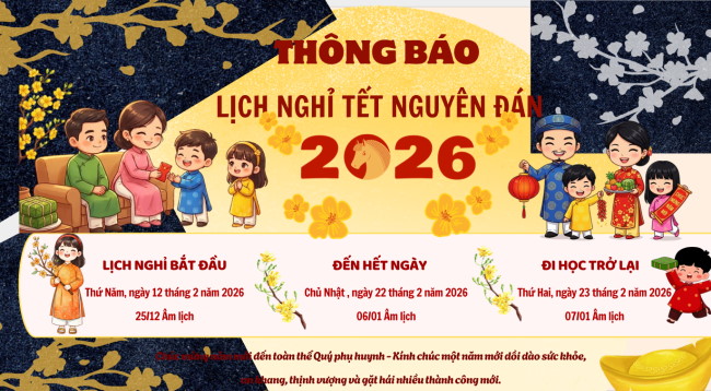 PowerPoint Thông báo lịch nghỉ Tết 2026 mẫu ngang