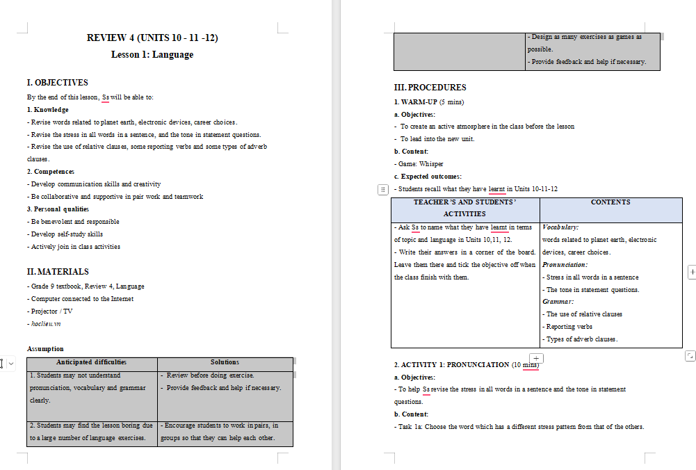  Tiếng Anh 9 Review 4: Language