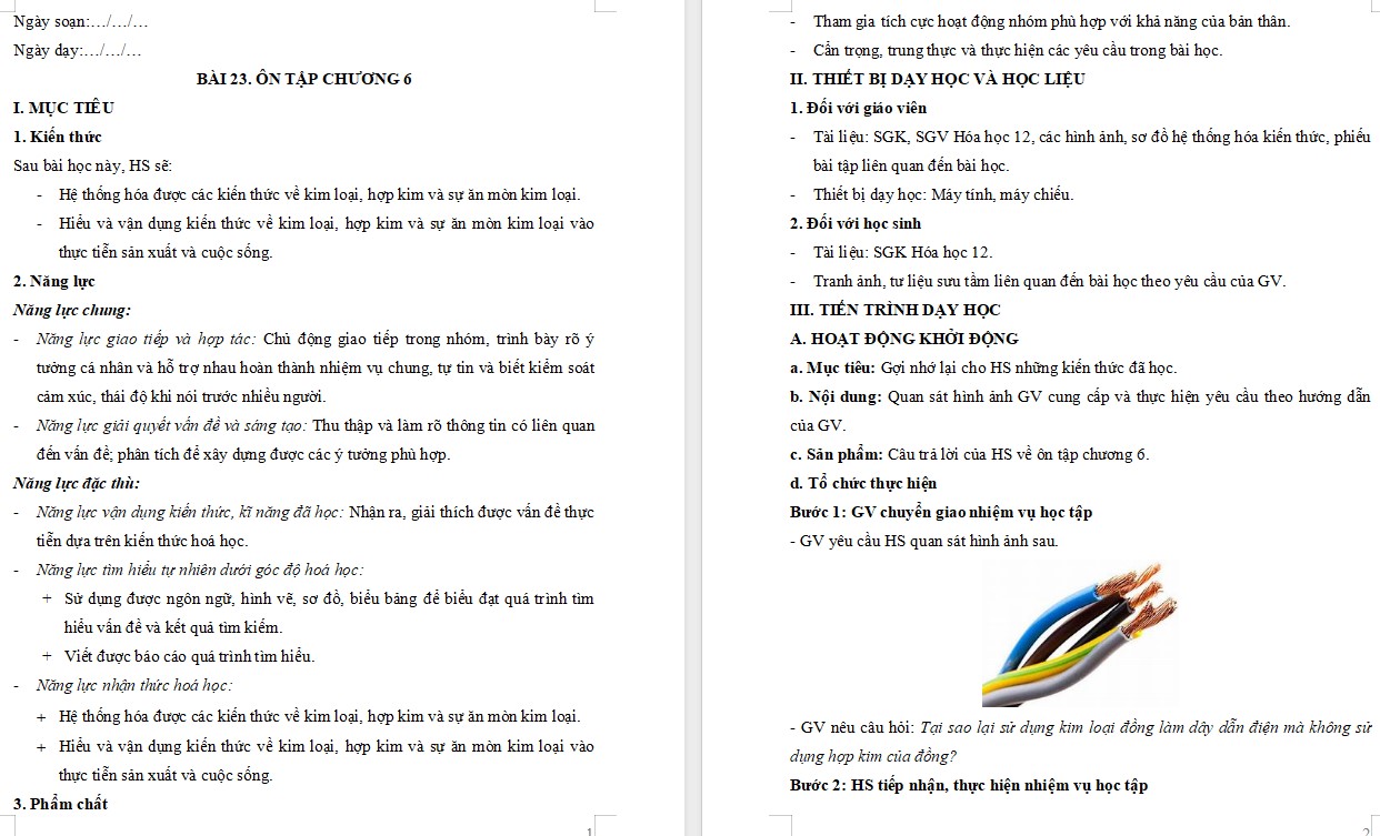 Kế hoạch bài dạy Hóa 12 KNTT Bài 23