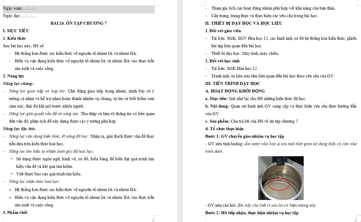 Kế hoạch bài dạy Hóa 12 KNTT Bài 26