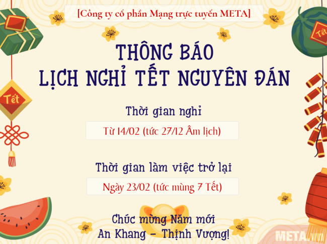 Mẫu thông báo Lịch nghỉ Tết 2026