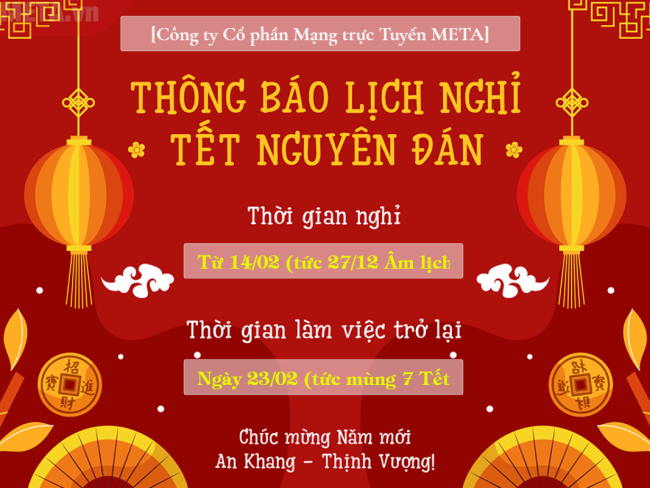 Thông báo nghỉ Tết 2026 đẹp