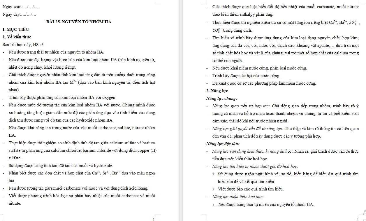 Kế hoạch bài dạy Hóa 12 KNTT Bài 25