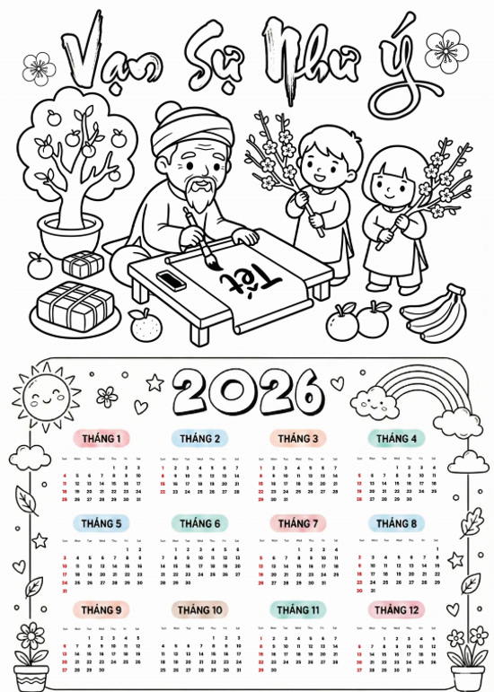 Lịch tô màu 2026