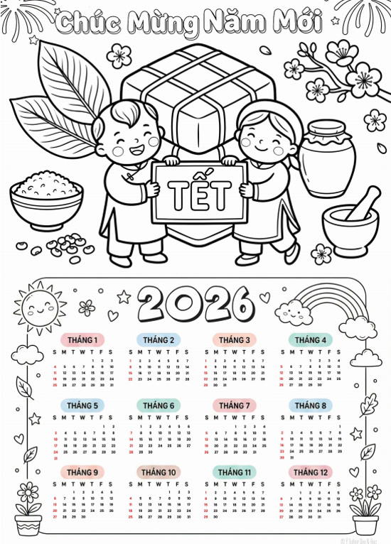 Lịch tô màu 2026