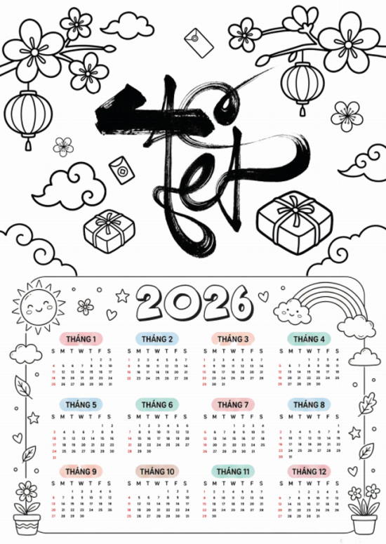Lịch tô màu 2026