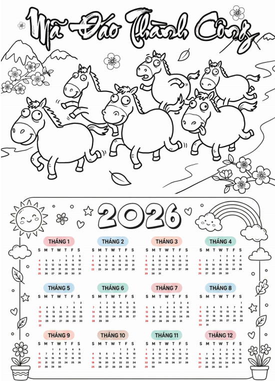 Lịch tô màu 2026