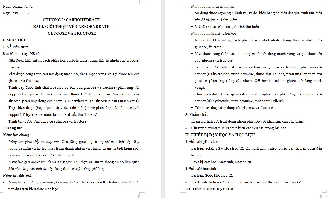 Kế hoạch bài dạy Hóa học 12 KNTT Bài 4