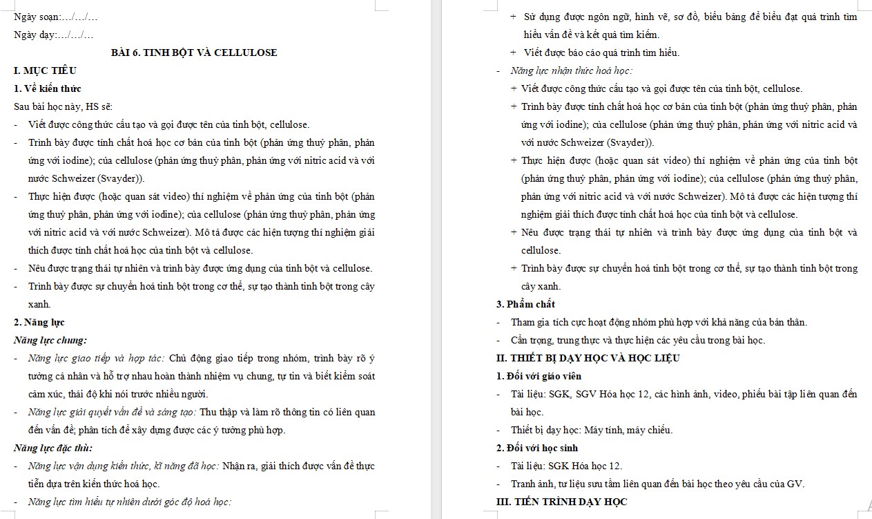 Kế hoạch bài dạy Hóa học 12 KNTT Bài 6