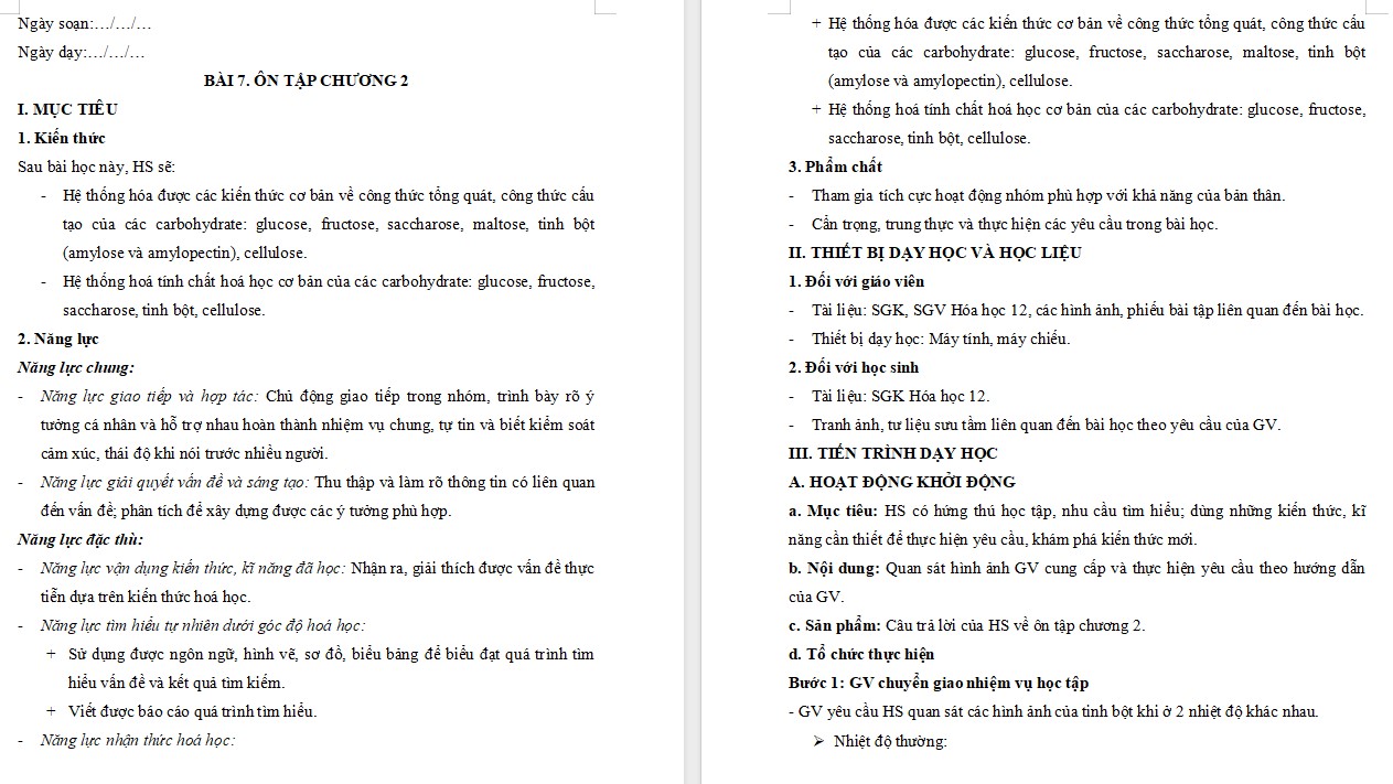 Kế hoạch bài dạy Hóa học 12 KNTT Bài 7