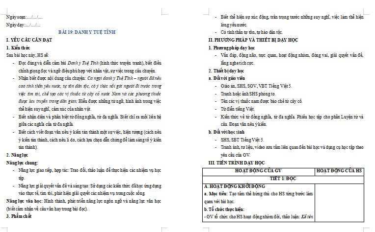 Giáo án Tiếng Việt lớp 5 Bài 19: Danh y Tuệ Tĩnh
