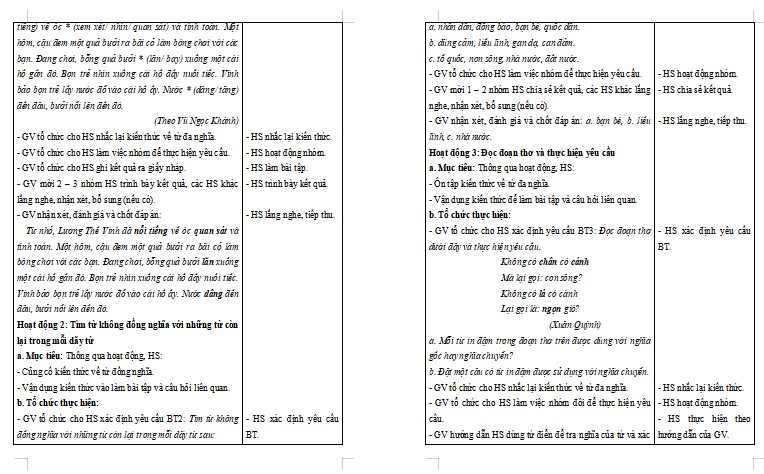 Giáo án Tiếng Việt 5 Bài 19: Luyện tập về từ đồng nghĩa và từ đa nghĩa
