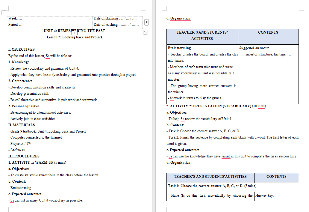 PowerPoint Tiếng Anh 9 Unit 4: Looking Back