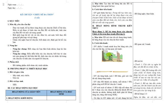 Giáo án Tiếng Việt 2 Bài 22: Kể chuyện đã học Chiếc rễ đa tròn