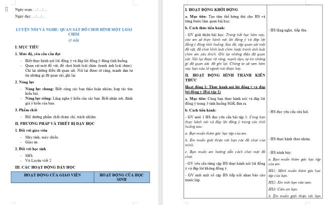 Giáo án Tiếng Việt 2 Bài 23: Quan sát đồ chơi hình một loài chim