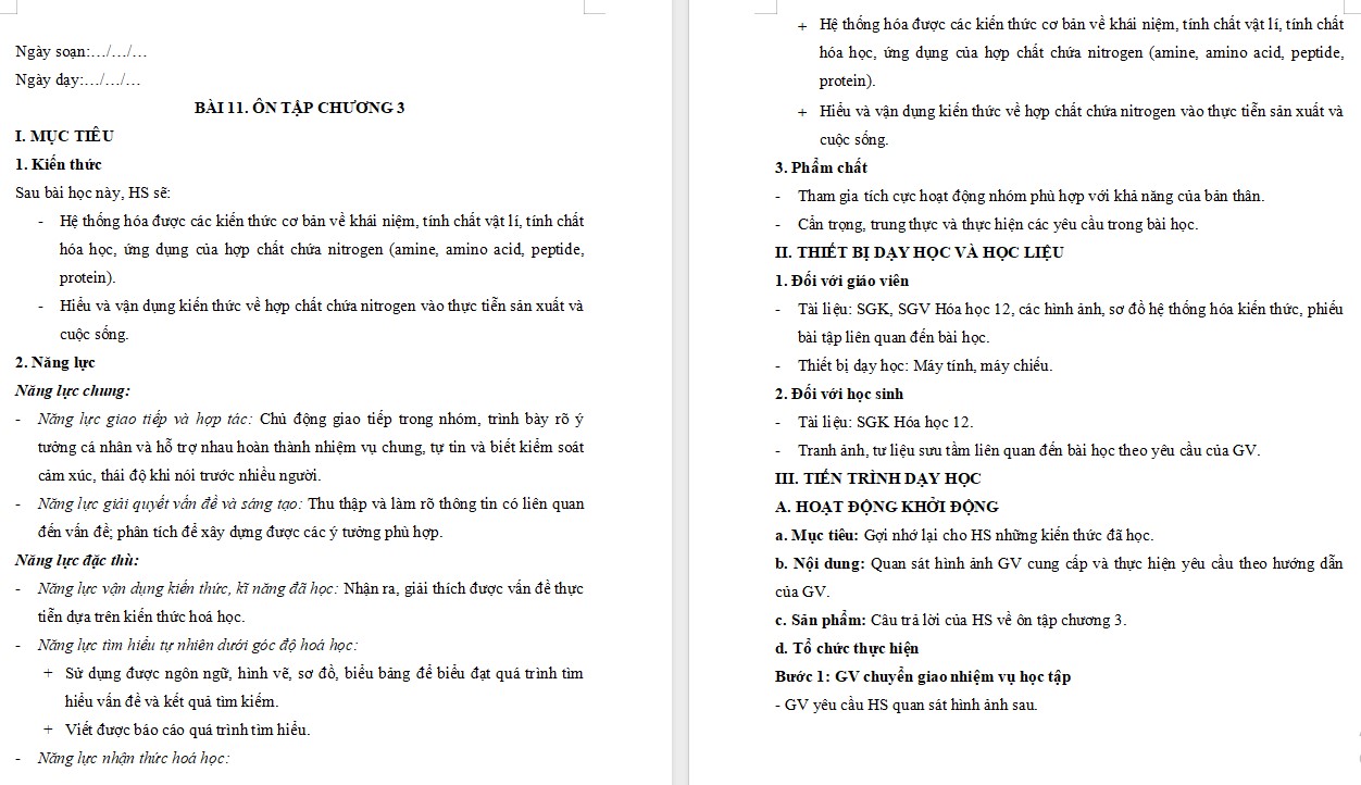 Kế hoạch bài dạy Hóa học 12 KNTT Bài 11