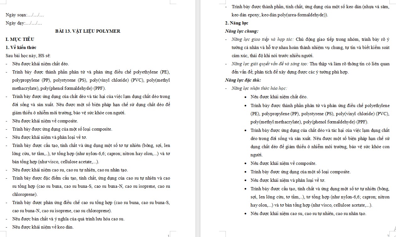 Kế hoạch bài dạy Hóa học 12 KNTT Bài 13