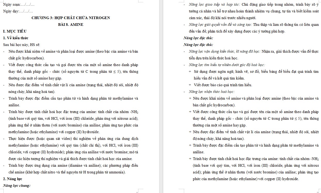 Kế hoạch bài dạy Hóa học 12 KNTT Bài 8