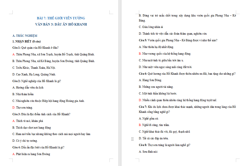Trò chơi khởi động Ngữ văn 7 Bài 7 Dấu ấn Hồ Khanh