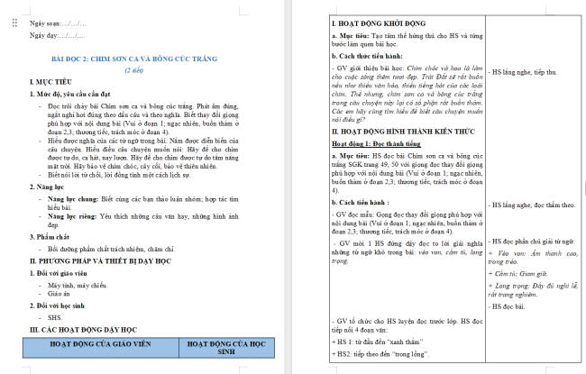 Giáo án Tiếng Việt 2 Bài 24: Chim sơn ca và bông cúc trắng