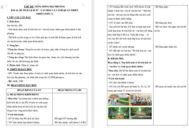 Giáo án Tự nhiên và xã hội 3 Bài 10: Di tích lịch sử - văn hóa và cảnh quan thiên nhiên