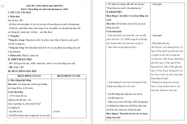 Giáo án Tự nhiên và xã hội 3 Bài 11: Hoạt động sản xuất ở địa phương em