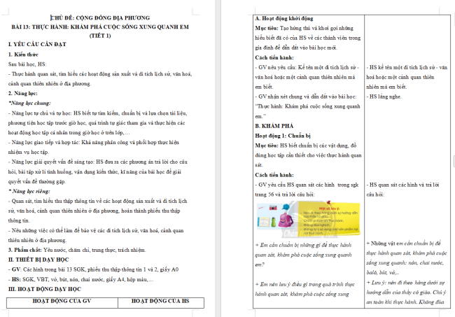 Giáo án Tự nhiên và xã hội 3 Bài 13: Thực hành Khám phá cuộc sống xung quanh em