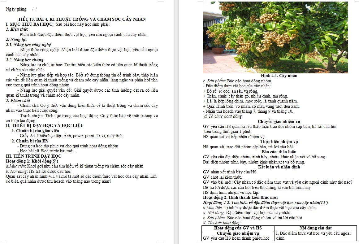 Kế hoạch bài dạy Công nghệ 9 KNTT Bài 4