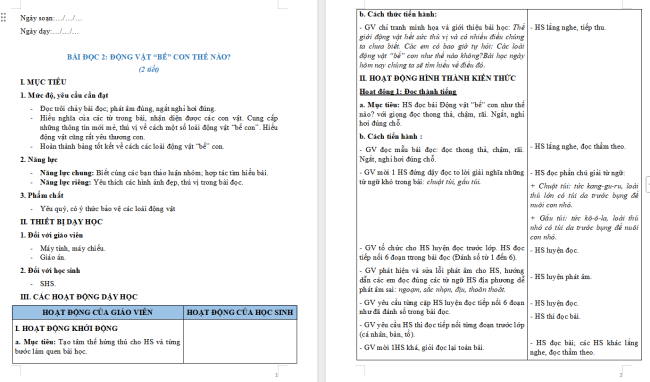 Giáo án Tiếng Việt 2 Bài 25: Động vật "bế" con thế nào?