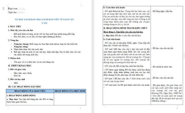 Giáo án Tiếng Việt 2 Bài 25: Đọc sách báo viết về các loài vật