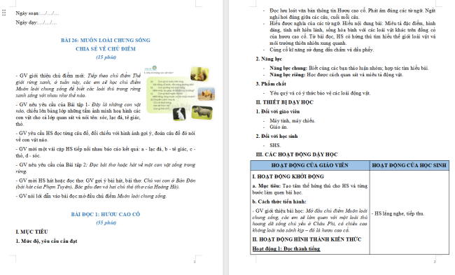 Giáo án Tiếng Việt 2 Bài 26: Hươu cao cổ