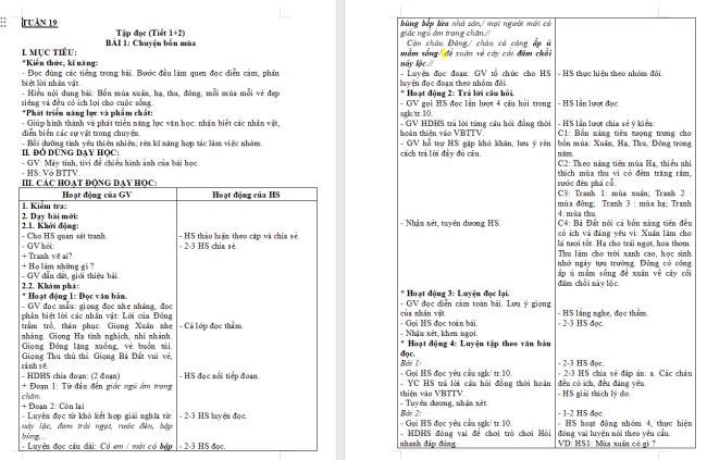 Giáo án Tiếng Việt 2 Bài 1: Chuyện bốn mùa