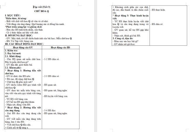 Giáo án Tiếng Việt 2 Bài 1: Chữ hoa Q
