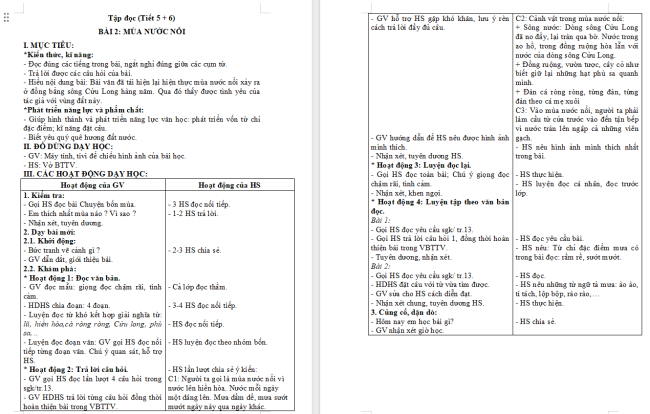 Giáo án Tiếng Việt 2 Bài 2: Mùa nước nổi