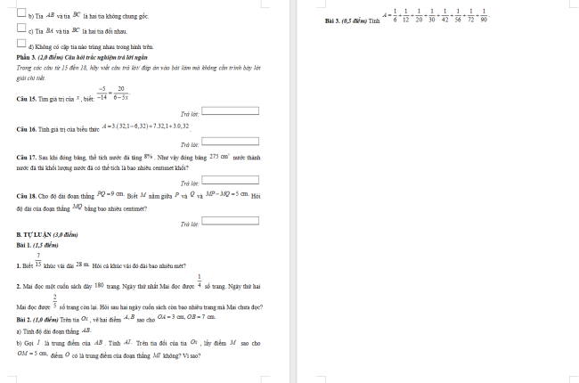 Đề thi giữa kì 2 môn Toán 6 KNTT