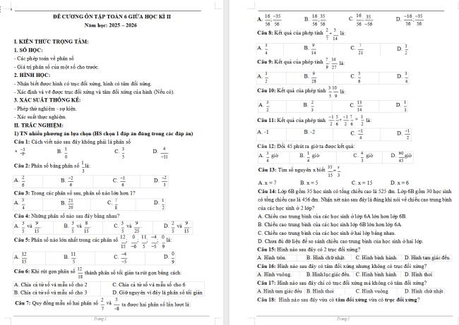 Đề cương giữa học kì 2 môn Toán 6 sách Chân trời sáng tạo