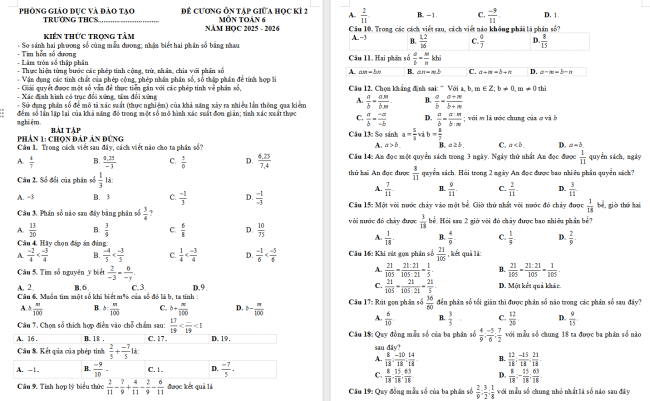 Đề cương ôn thi giữa học kì 2 môn Toán 6