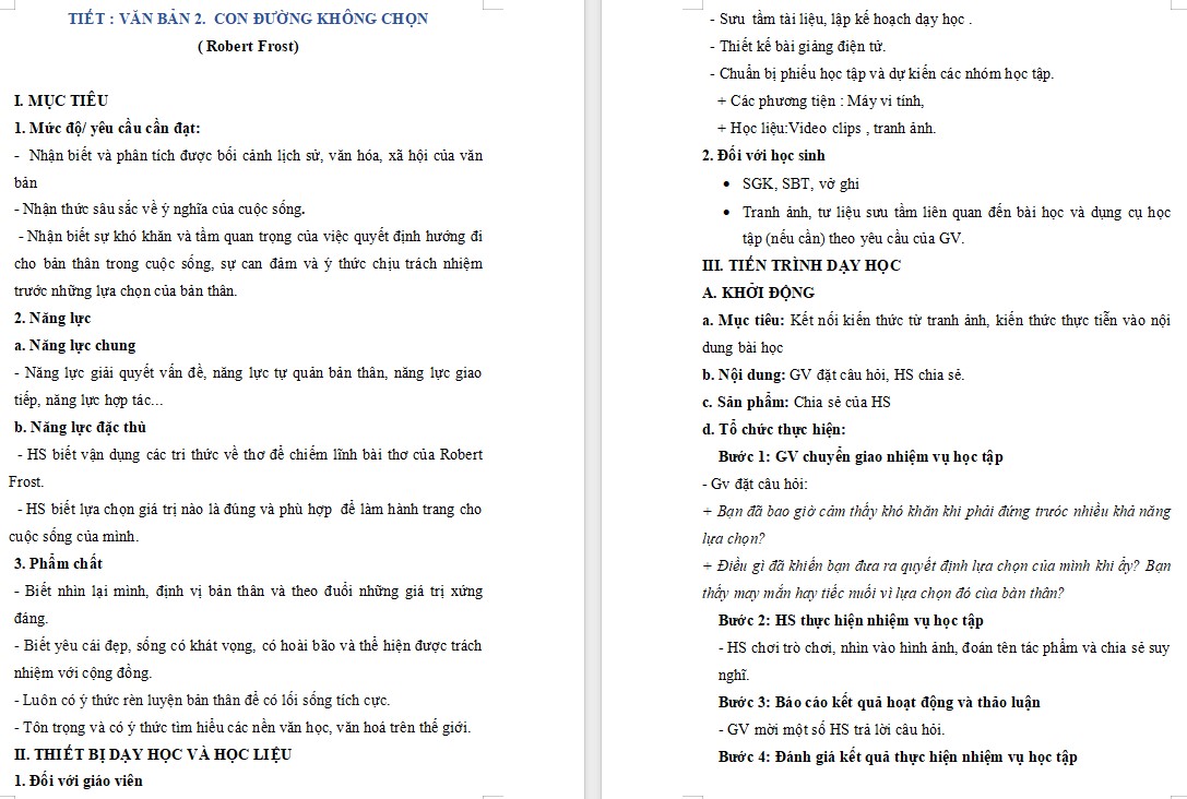 Giáo án Bài Con đường không chọn Ngữ văn 10 KNTT