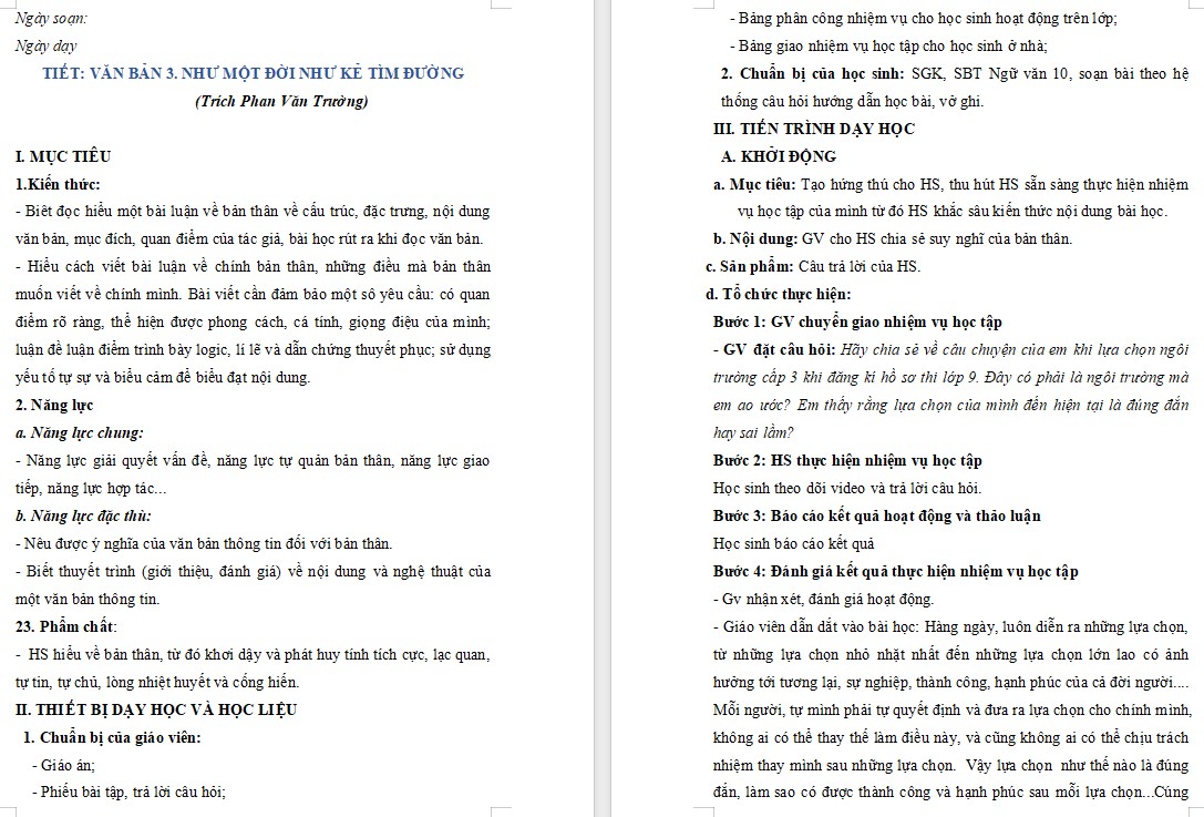 Giáo án Bài Một đời như kẻ tìm đường Ngữ văn 10 KNTT