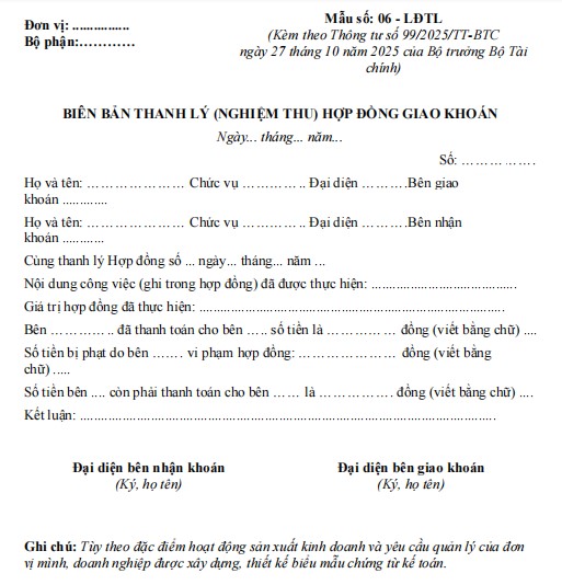 Mẫu biên bản thanh lý hợp đồng giao khoán