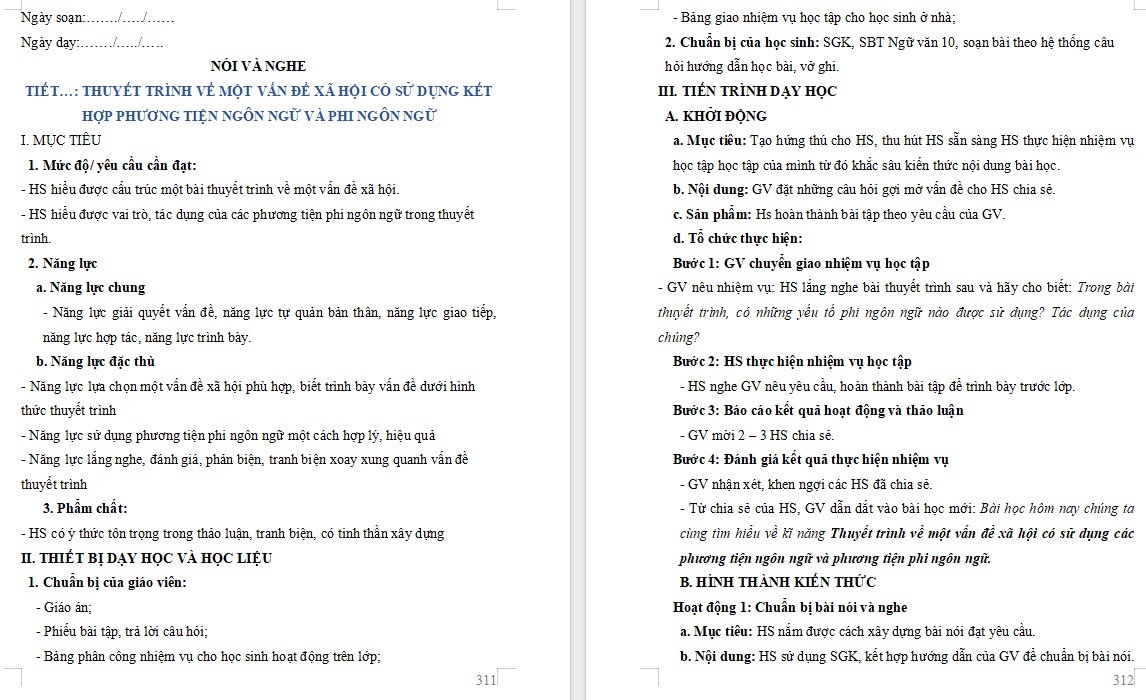 Giáo án Nói và nghe Bài 9 Ngữ văn 10 Kết nối tri thức