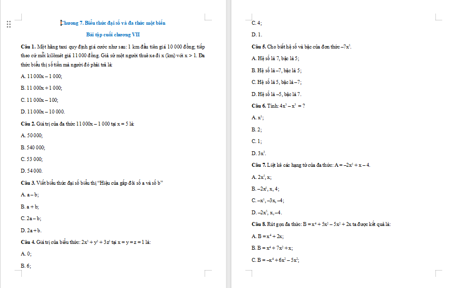 Toán 7 Bài tập cuối chương 7