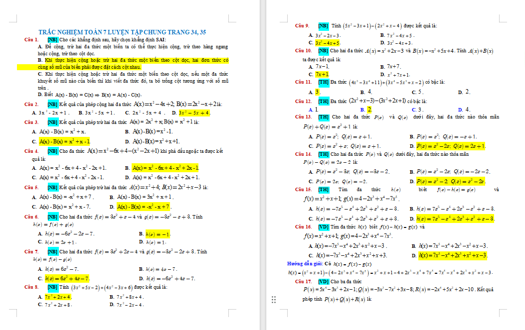 Trò chơi khởi động Toán 7 Luyện tập chung trang 34