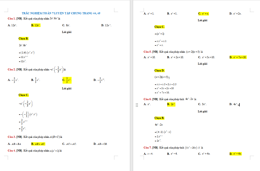 Trò chơi khởi động Toán 7 Luyện tập chung trang 44