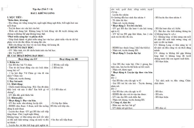 Giáo án Tiếng Việt 2 Bài 10: Khủng long