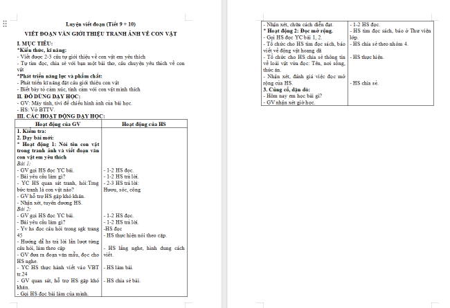 Giáo án Tiếng Việt 2 Bài 10: Viết đoạn văn giới thiệu tranh ảnh về một con vật. Đọc mở rộng