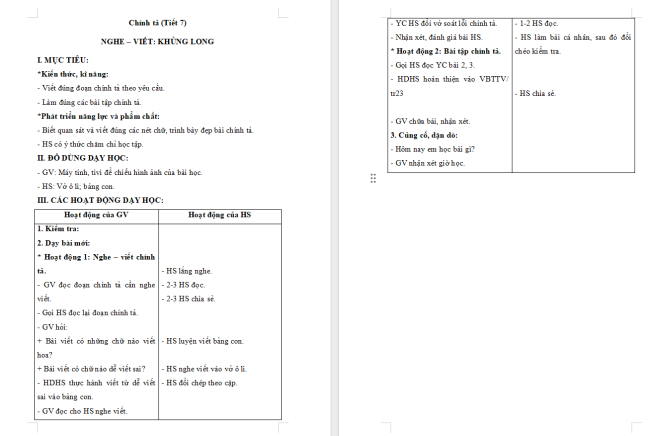 Giáo án Tiếng Việt 2 Bài 10: Nghe - viết Khủng long